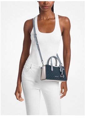 Michael Kors small Arden color-block signature logo messenger in blue/tan NWT